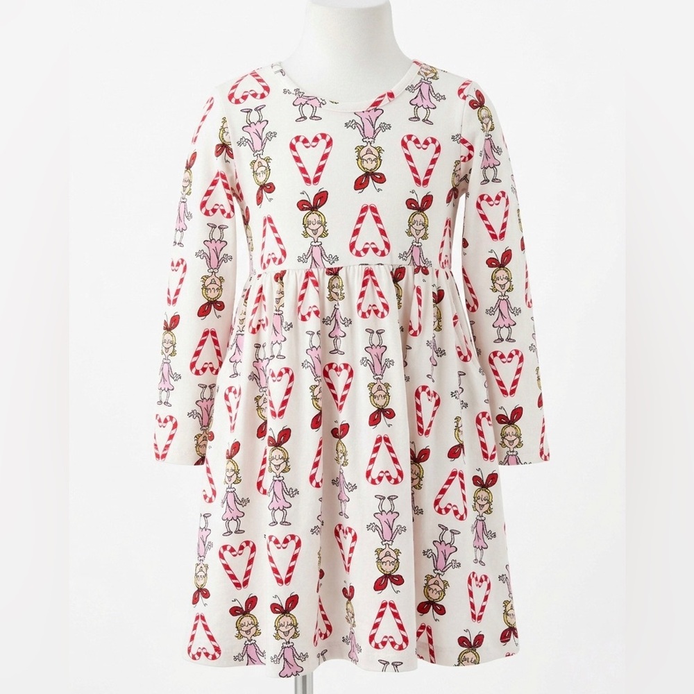 Hanna Andersson White Dress with Red Hearts and Cartoon Print